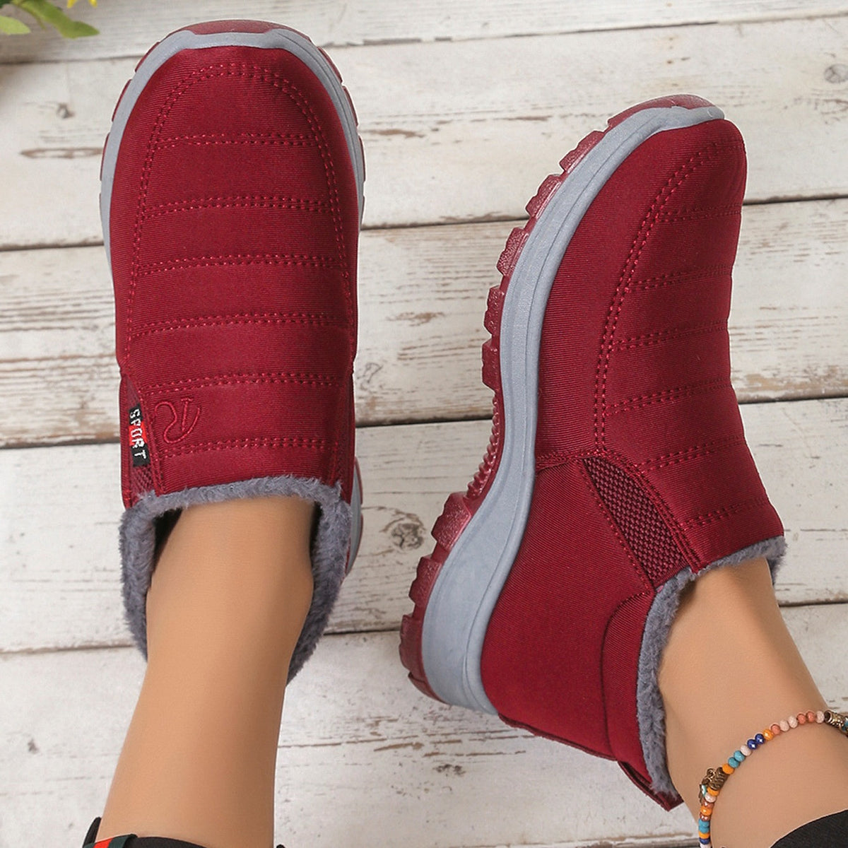 Quilted Plush-Lined Slip-On Sneaker Boots