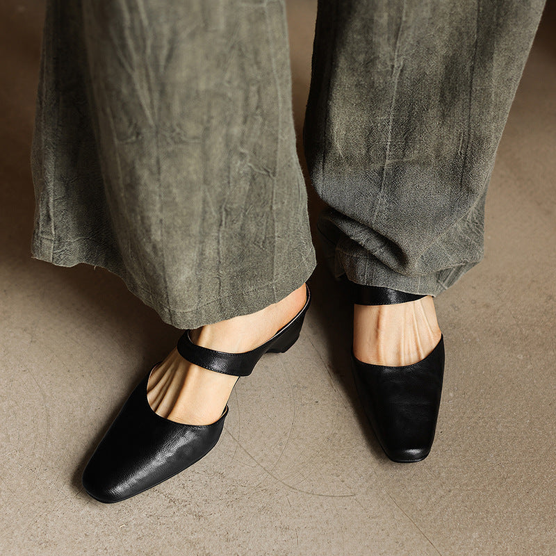 Square-Toe Instep Strap Mules