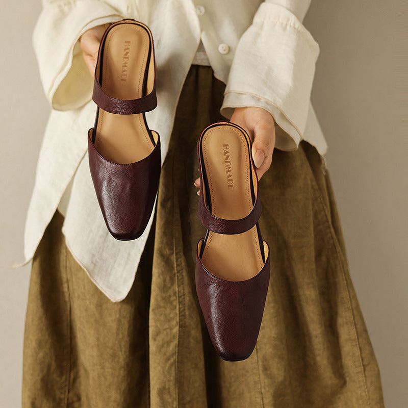 Square-Toe Instep Strap Mules