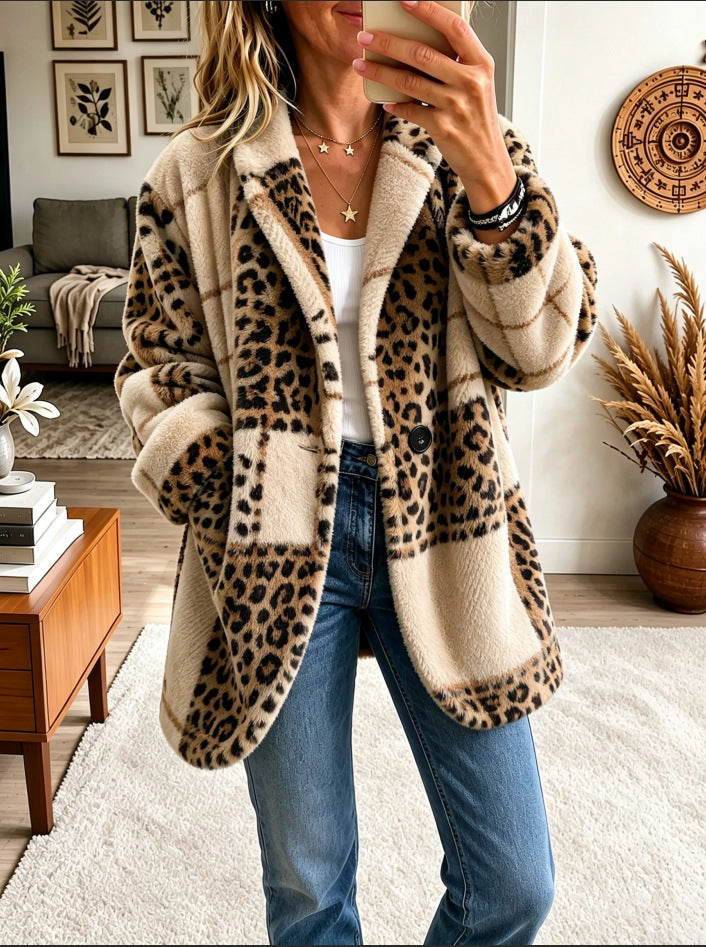 Bold Plaid Fleece Blazer Coat