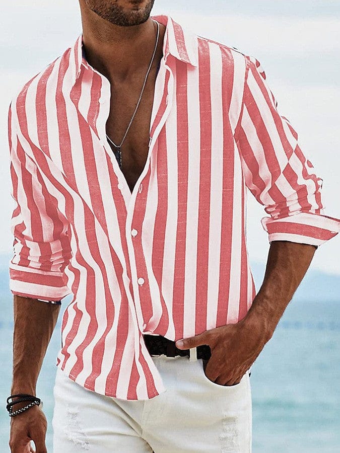 Men's Bold Stripe Linen-Look Button Shirt