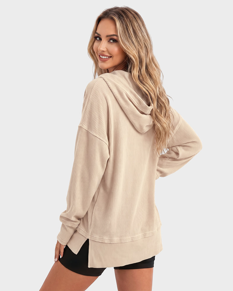 Oversized Ribbed Henley Hoodie