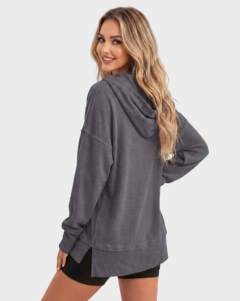 Oversized Ribbed Henley Hoodie