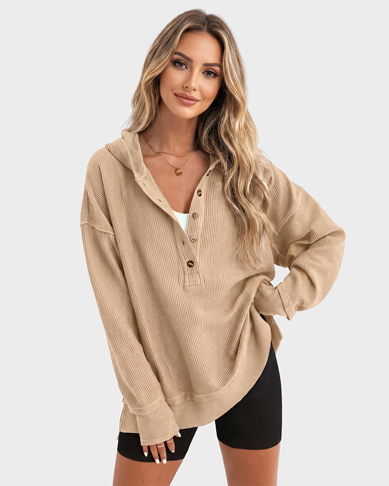 Oversized Ribbed Henley Hoodie