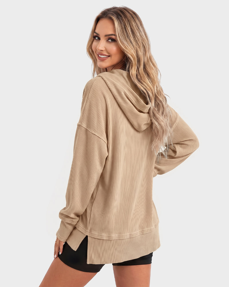 Oversized Ribbed Henley Hoodie