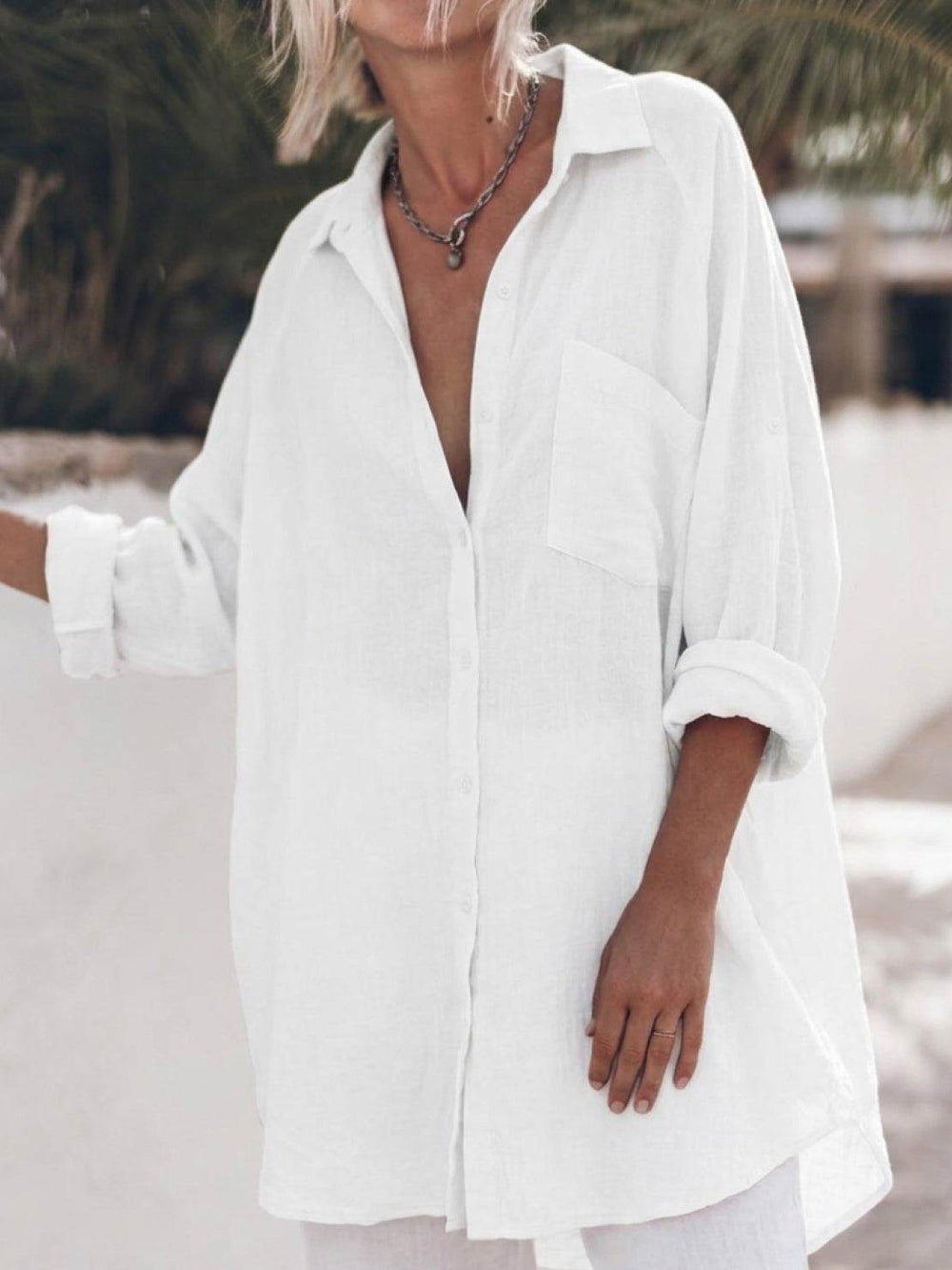 Oversized Linen-Look Boyfriend Shirt