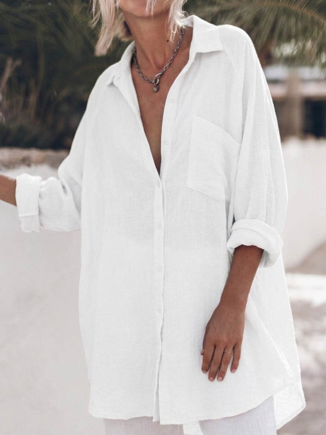 Oversized Linen-Look Boyfriend Shirt