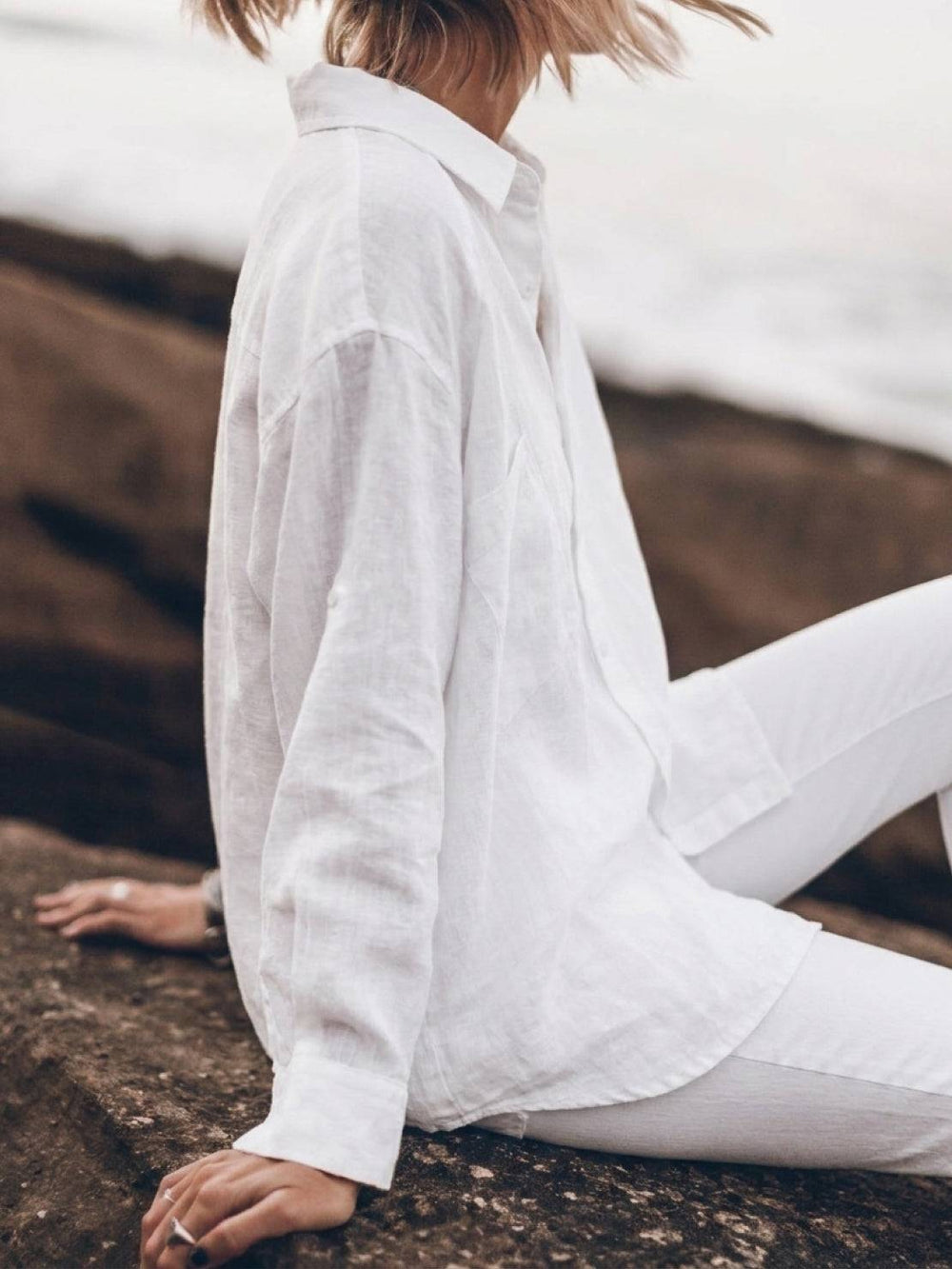 Oversized Linen-Look Boyfriend Shirt