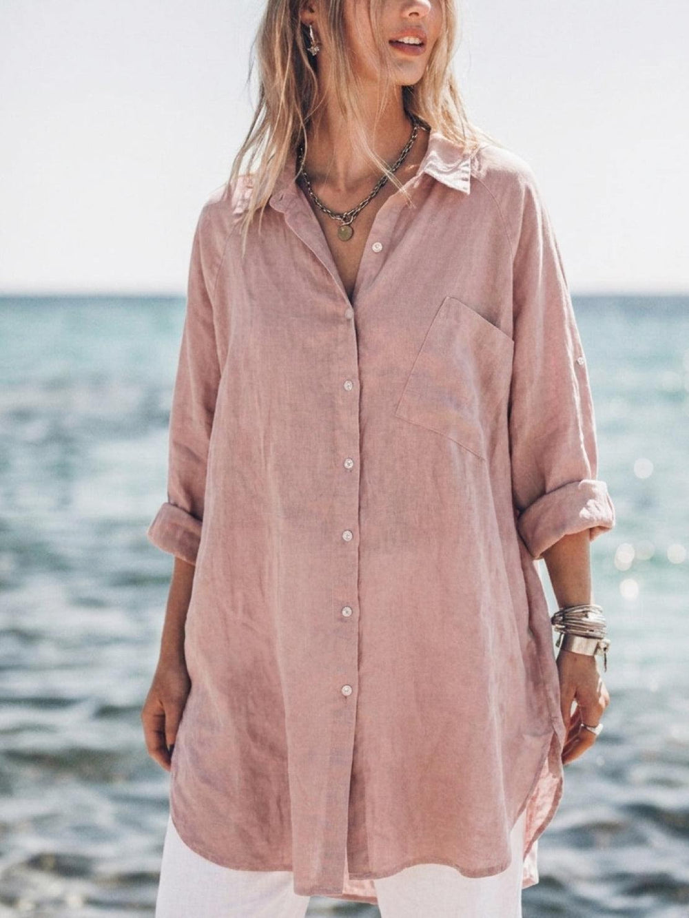 Oversized Linen-Look Boyfriend Shirt