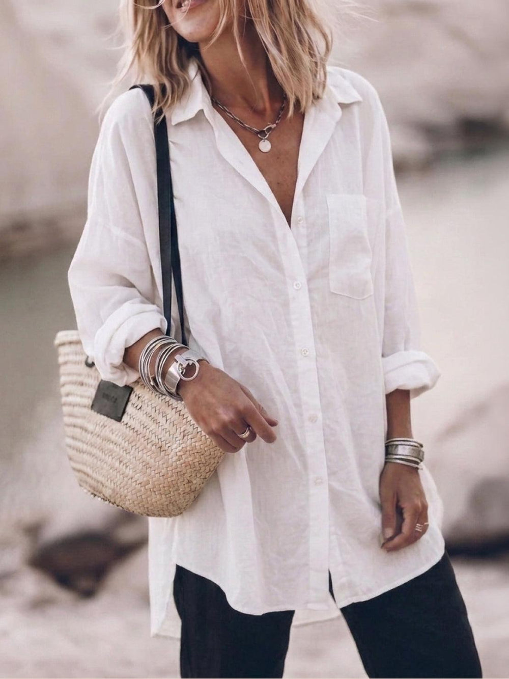 Oversized Linen-Look Boyfriend Shirt