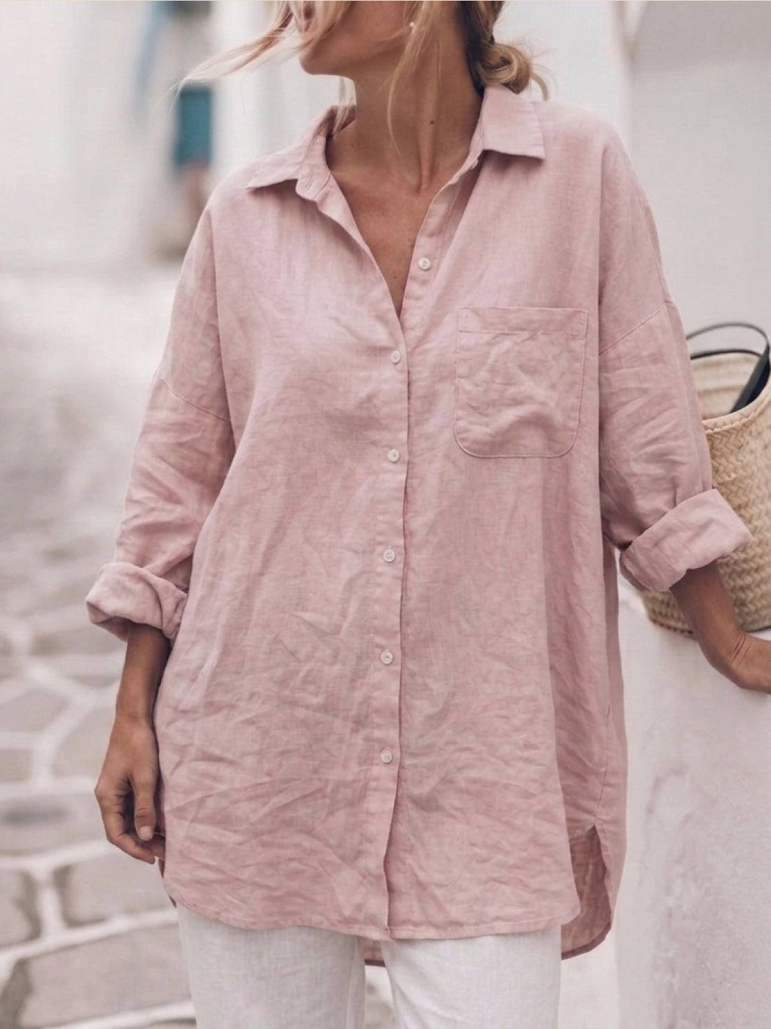 Oversized Linen-Look Boyfriend Shirt