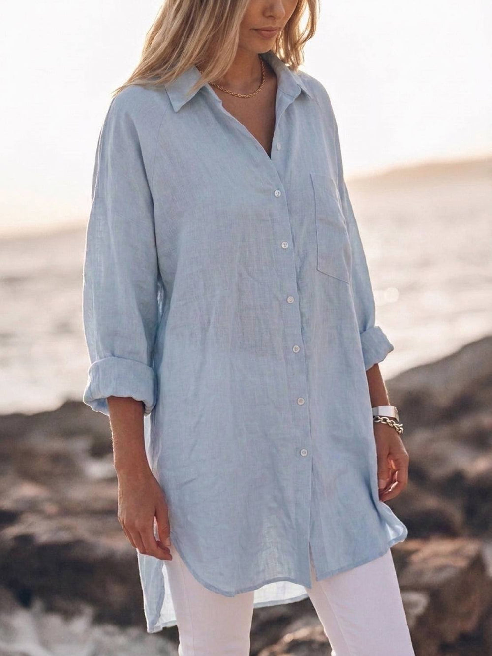 Oversized Linen-Look Boyfriend Shirt
