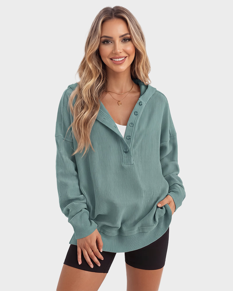 Oversized Ribbed Henley Hoodie