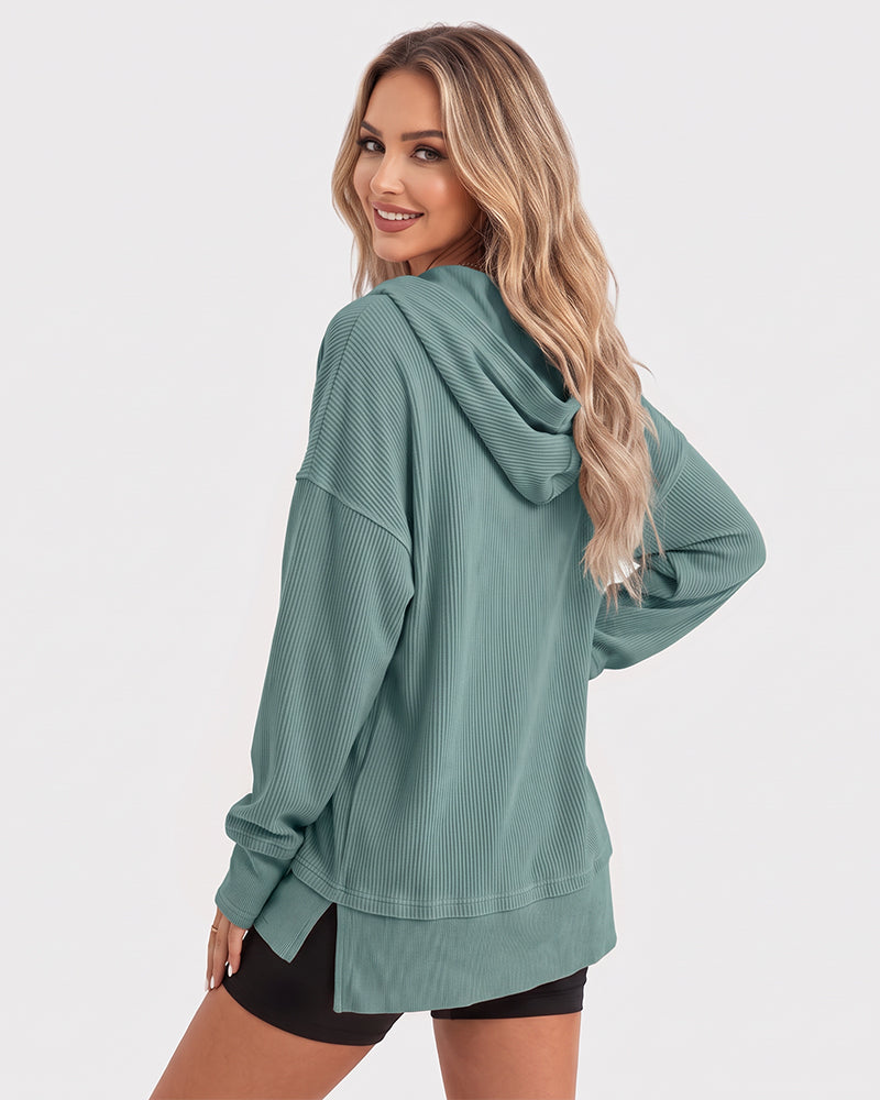 Oversized Ribbed Henley Hoodie