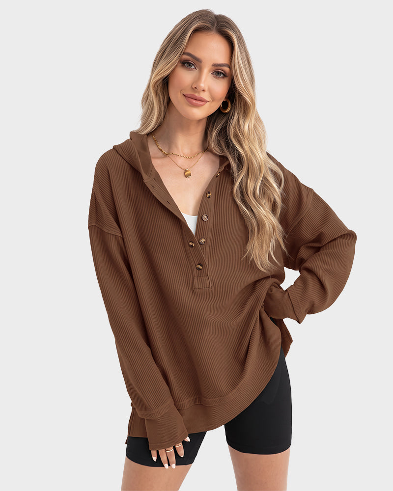 Oversized Ribbed Henley Hoodie