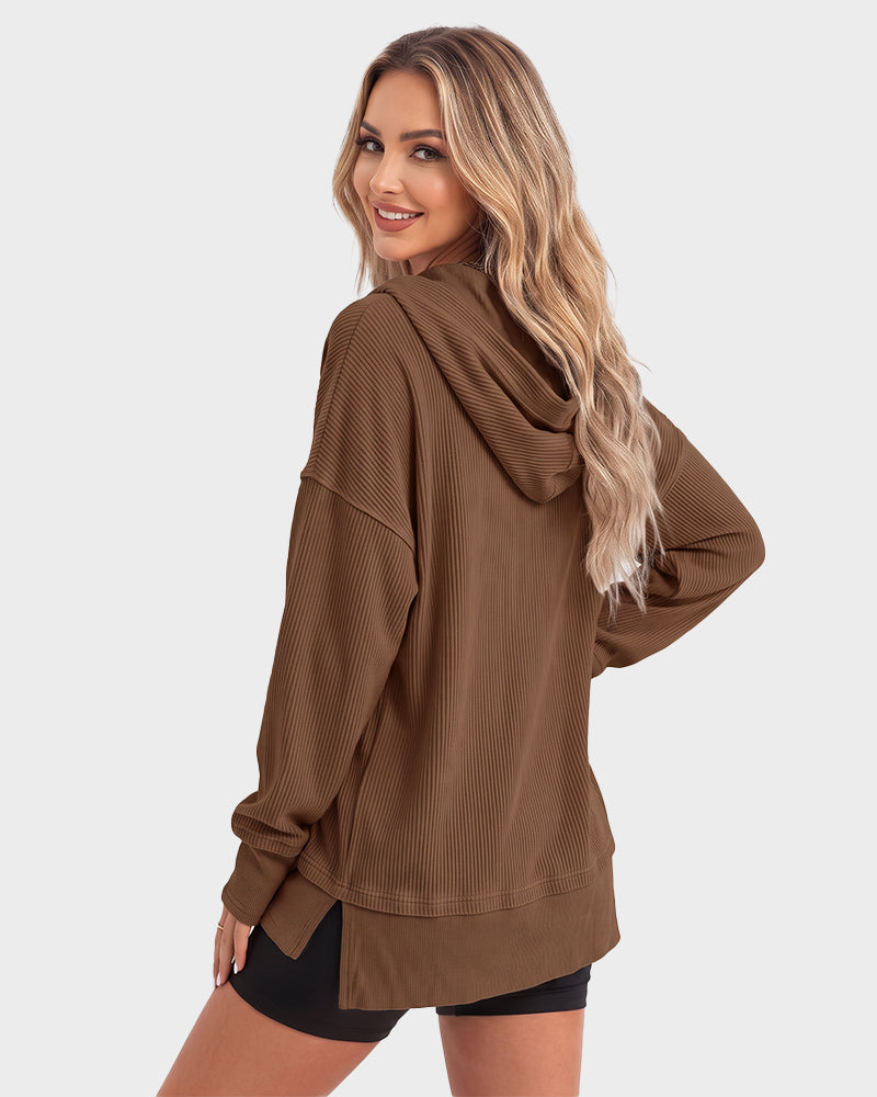 Oversized Ribbed Henley Hoodie