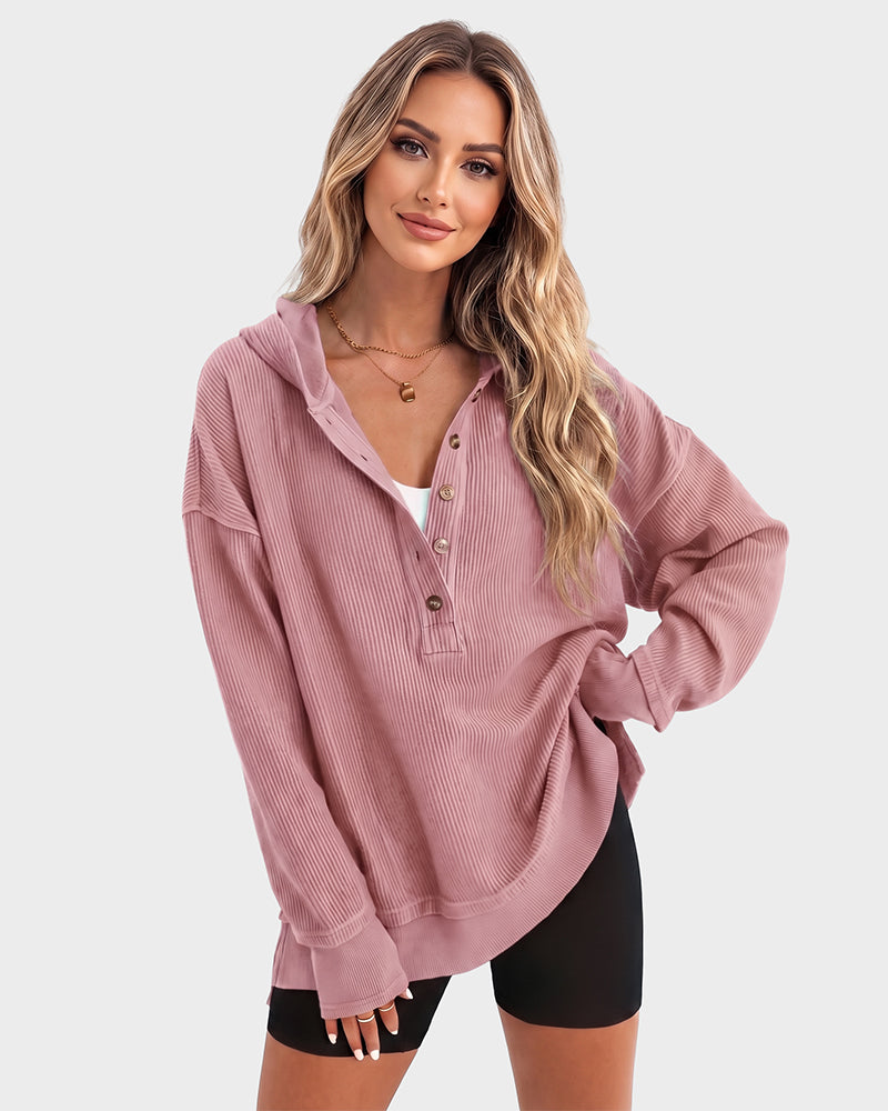Oversized Ribbed Henley Hoodie