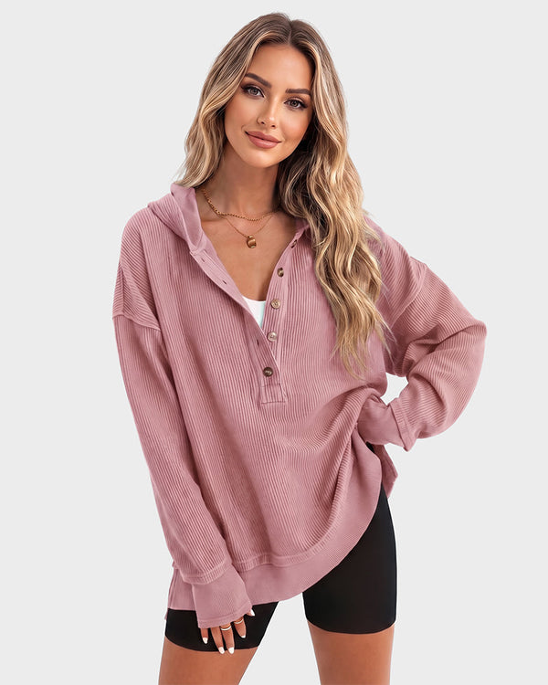 Oversized Ribbed Henley Hoodie