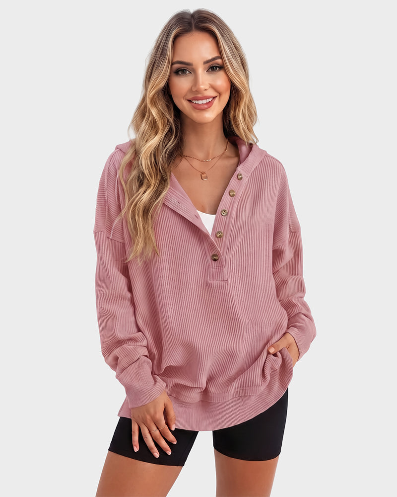 Oversized Ribbed Henley Hoodie