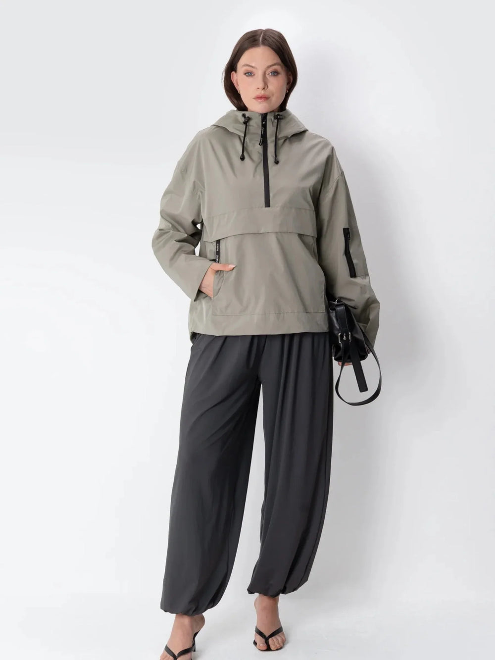 Relaxed Half-Zip Rain Anorak Hoodie
