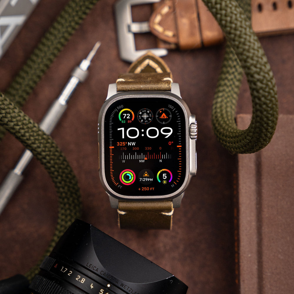 Men's Rugged Oiled Leather-Look Smartwatch Strap