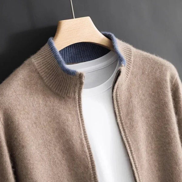 Men's Tipped Stand-Collar Zip Knit Jacket