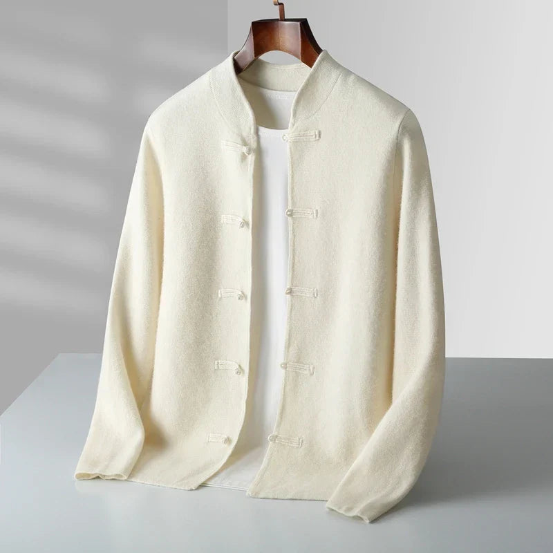 Men's Stand-Collar Knot-Button Cardigan