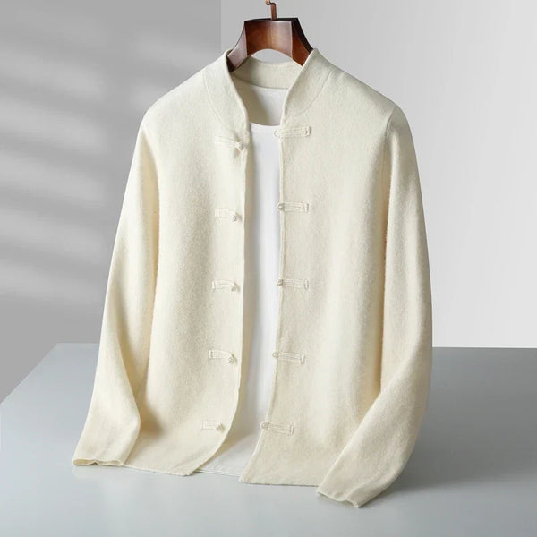 Men's Stand-Collar Knot-Button Cardigan