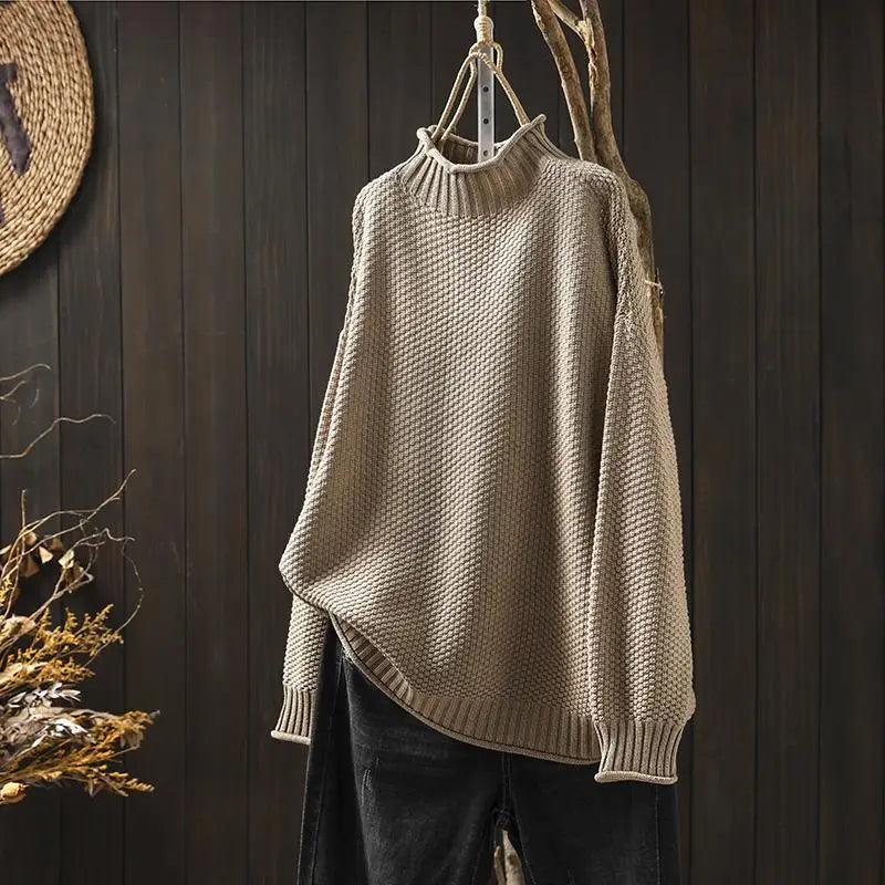 Relaxed Mock Neck Textured Knit Sweater