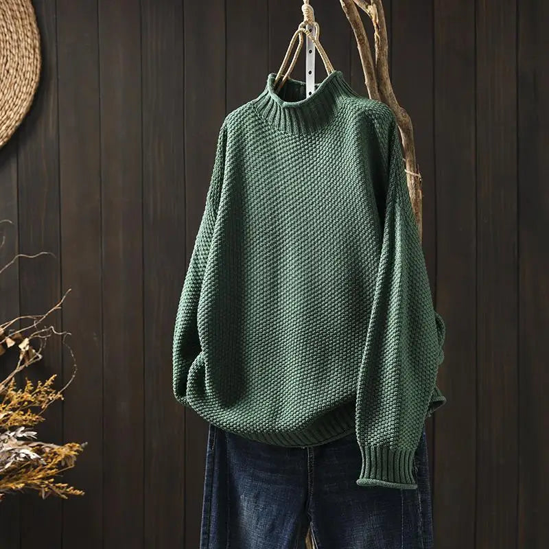 Relaxed Mock Neck Textured Knit Sweater