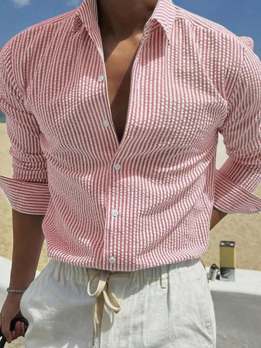 Men's Striped Seersucker Long Sleeve Shirt
