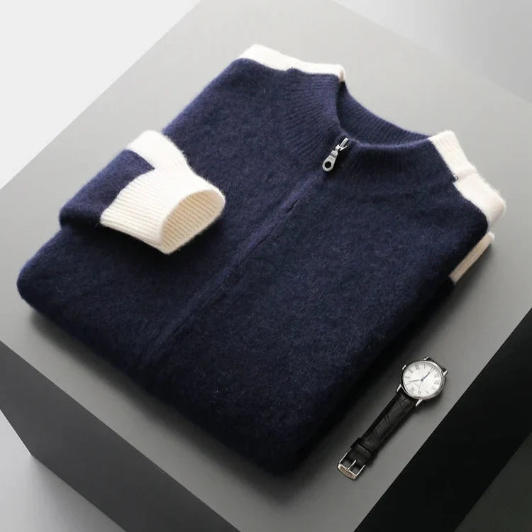 Men's Contrast-Sleeve Zip Knit Jacket