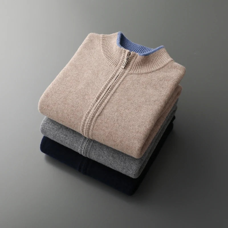 Men's Tipped Stand-Collar Zip Knit Jacket