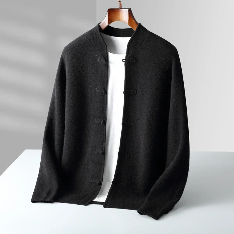 Men's Stand-Collar Knot-Button Cardigan