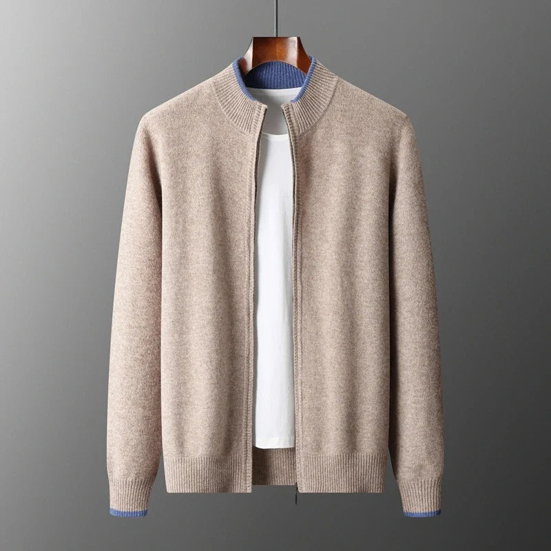 Men's Tipped Stand-Collar Zip Knit Jacket