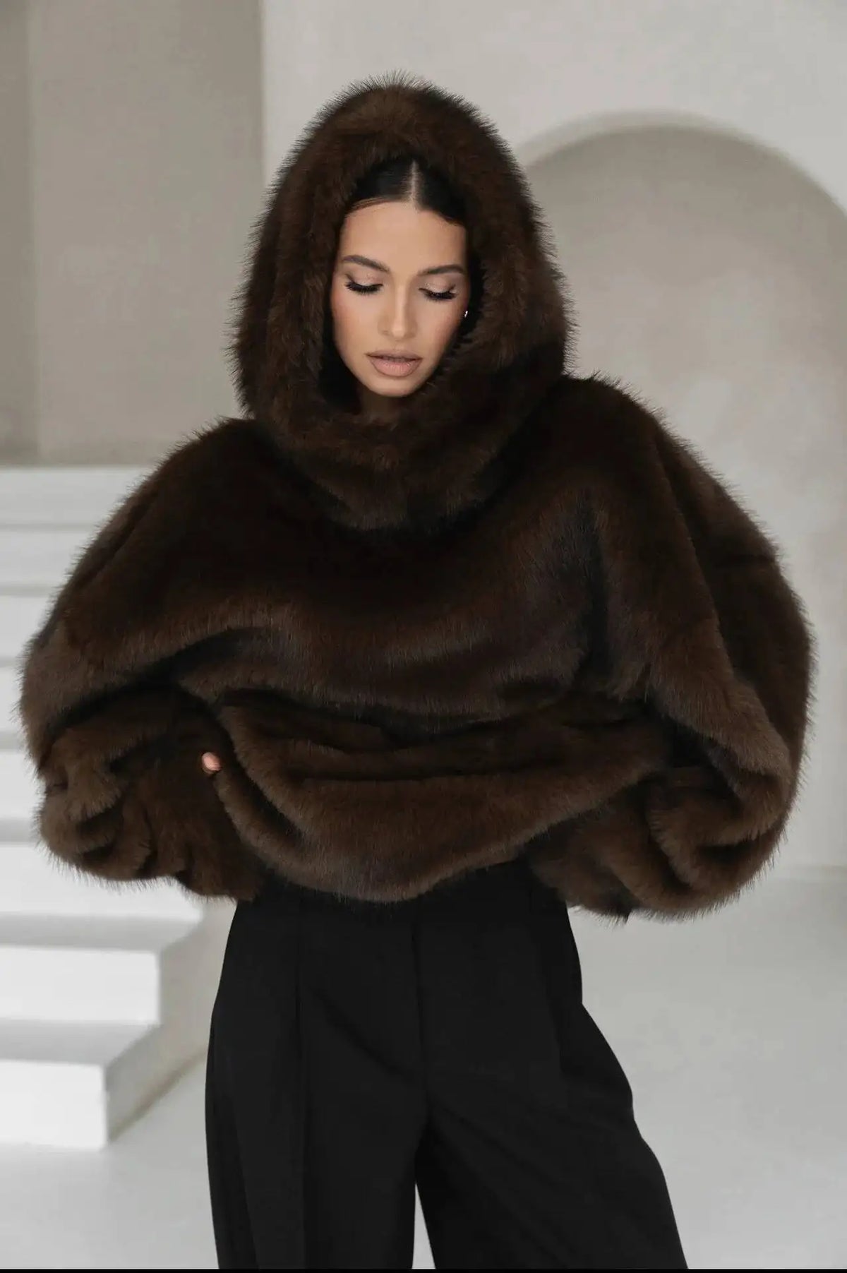 Oversized Plush Faux Fur Hoodie