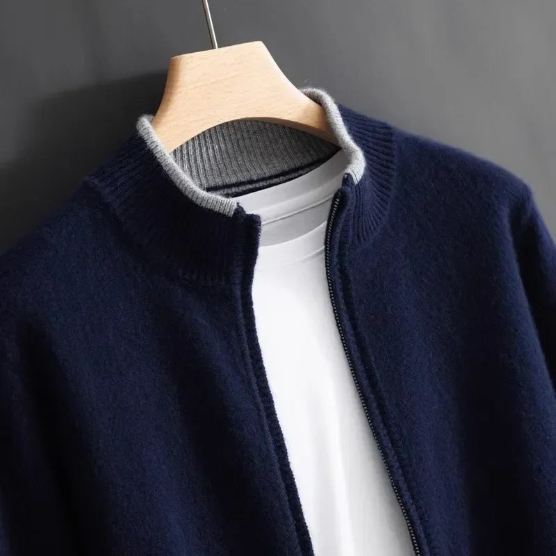 Men's Tipped Stand-Collar Zip Knit Jacket