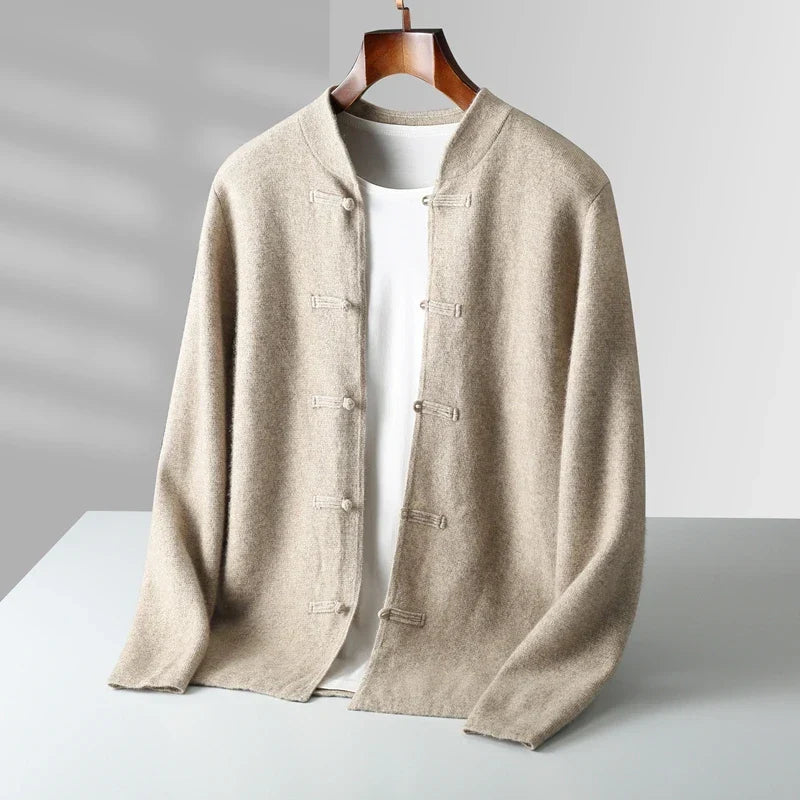 Men's Stand-Collar Knot-Button Cardigan