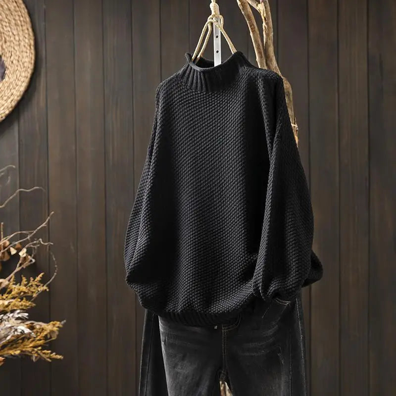 Relaxed Mock Neck Textured Knit Sweater