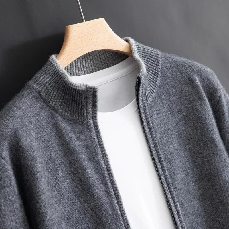Men's Tipped Stand-Collar Zip Knit Jacket
