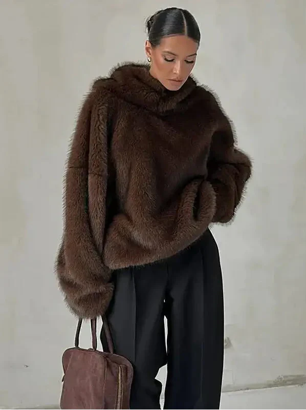 Oversized Plush Faux Fur Hoodie