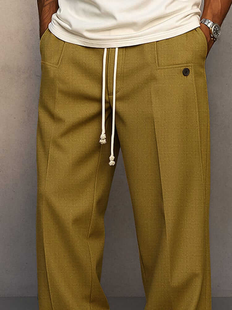 Men's Pleated Drawstring Wide-Leg Trousers