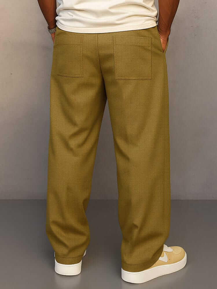 Men's Pleated Drawstring Wide-Leg Trousers