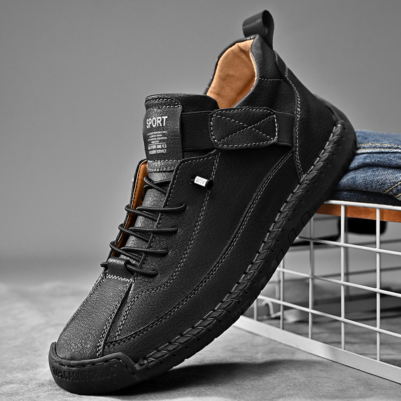 Men's Hand-Stitched Leather-Look Sneakers