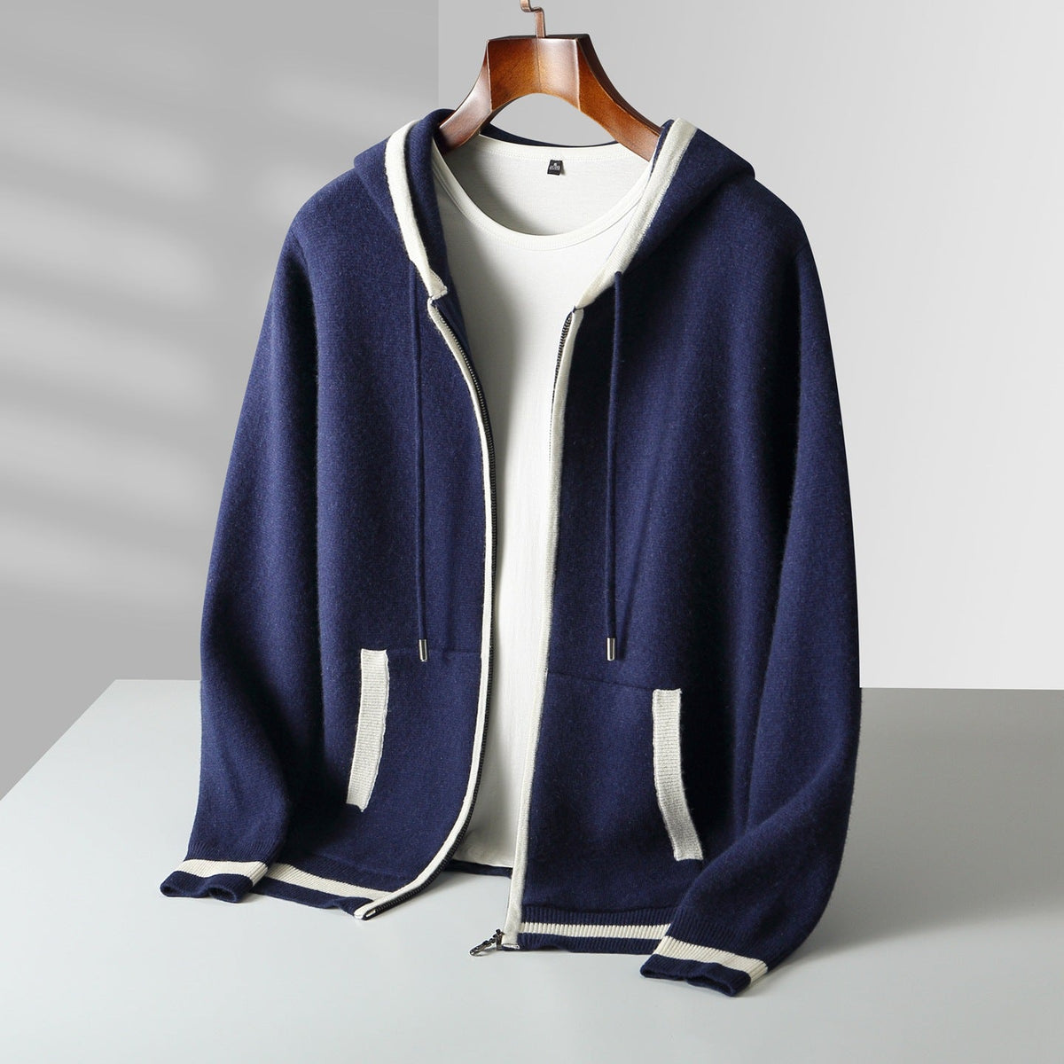 Men's Contrast-Trim Zip Knit Hoodie