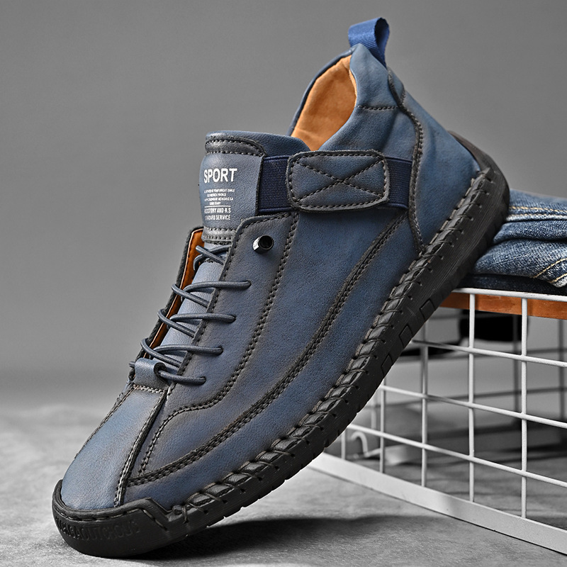 Men's Hand-Stitched Leather-Look Sneakers