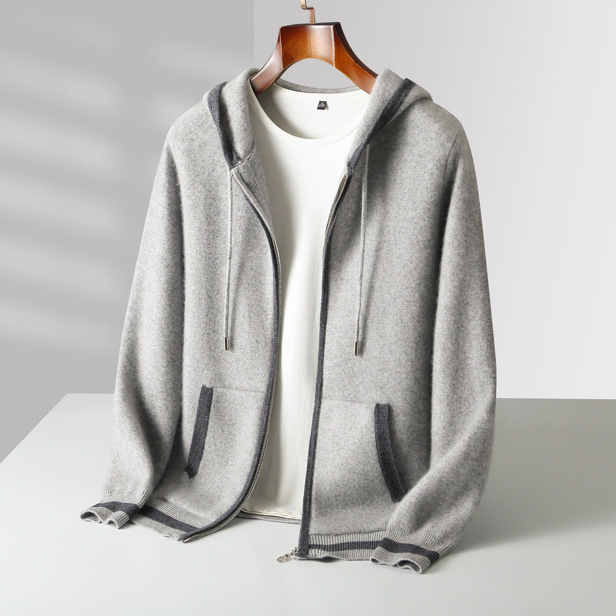 Men's Contrast-Trim Zip Knit Hoodie
