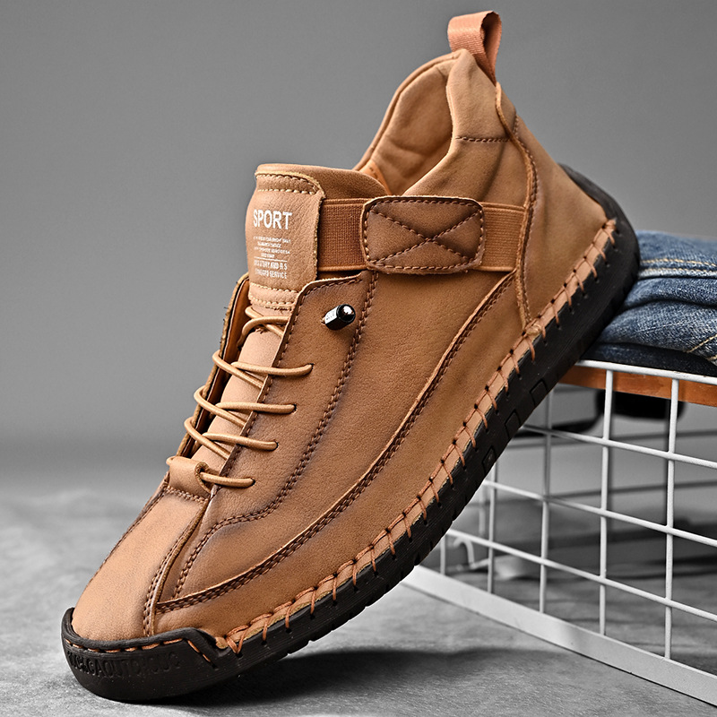 Men's Hand-Stitched Leather-Look Sneakers