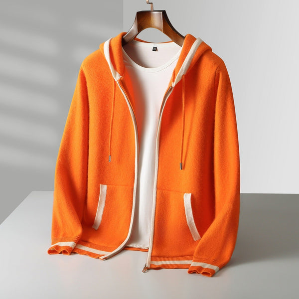 Men's Contrast-Trim Zip Knit Hoodie