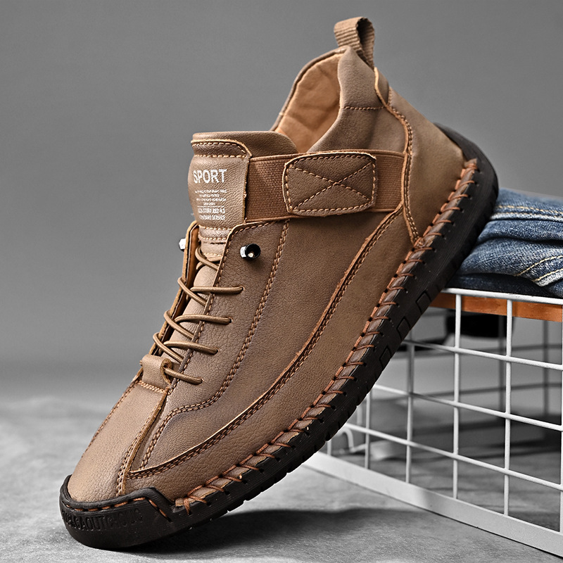 Men's Hand-Stitched Leather-Look Sneakers